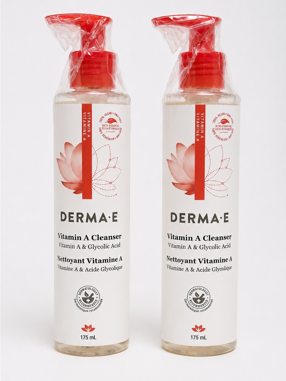 DERMA E Vitamin A Cleanser with Glycolic Acid 175 mL Lot of 2 Sealed Vegan Face